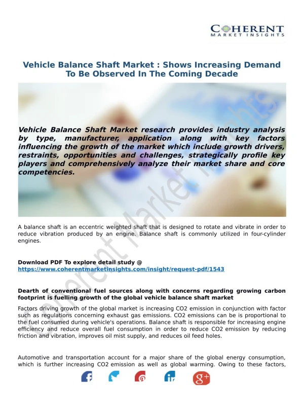 Vehicle Balance Shaft Market : Shows Increasing Demand To Be Observed In The Coming Decade