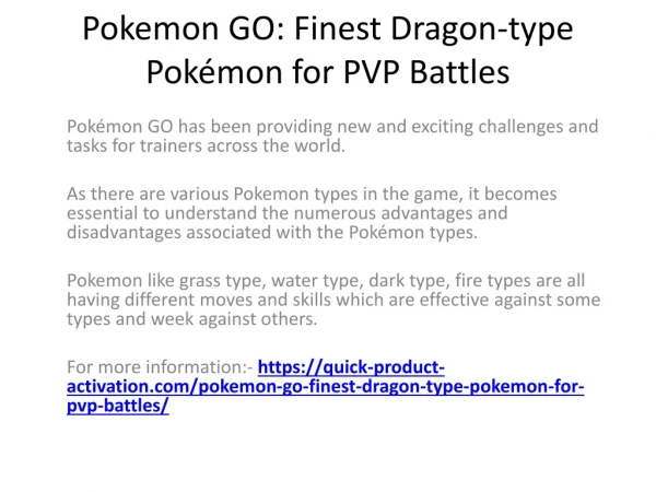 Pokemon GO : Finest Dragon-type Pokémon for PVP Battles