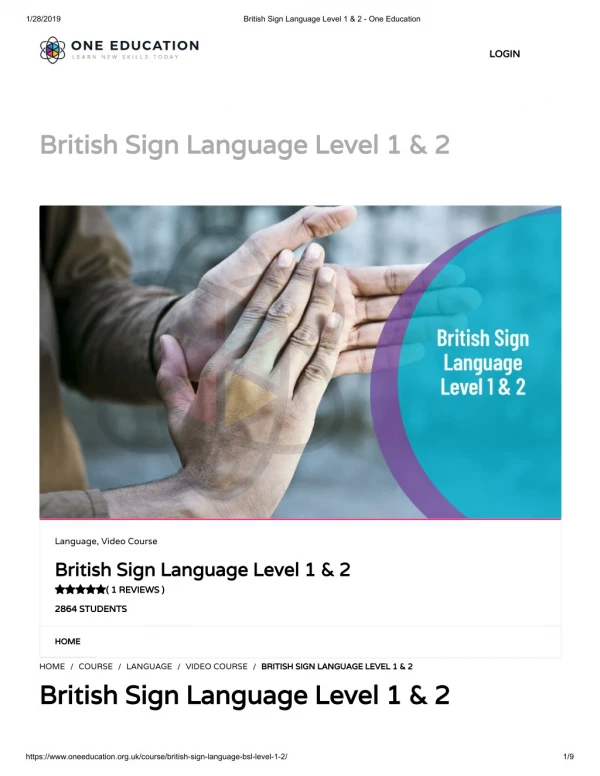 British Sign Language Level 1 & 2 - One Education