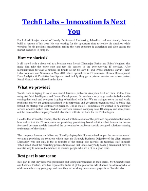 Techfi Labs – Innovation Is Next You