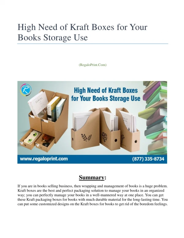 High Need of Kraft Boxes for Your Books Storage Use