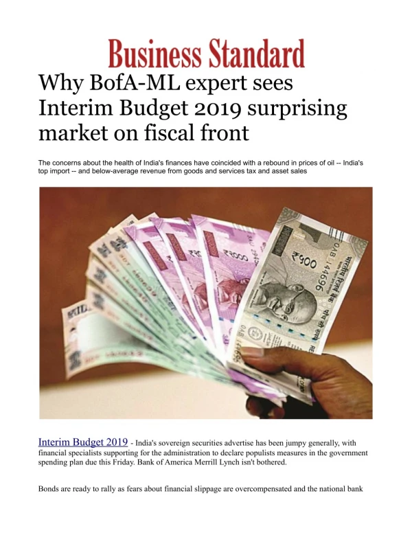Why BofA-ML Expert Sees Interim Budget 2019 Surprising Market On Fiscal Front