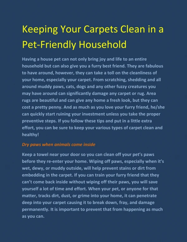 Keeping Your Carpets Clean in a Pet-Friendly Household