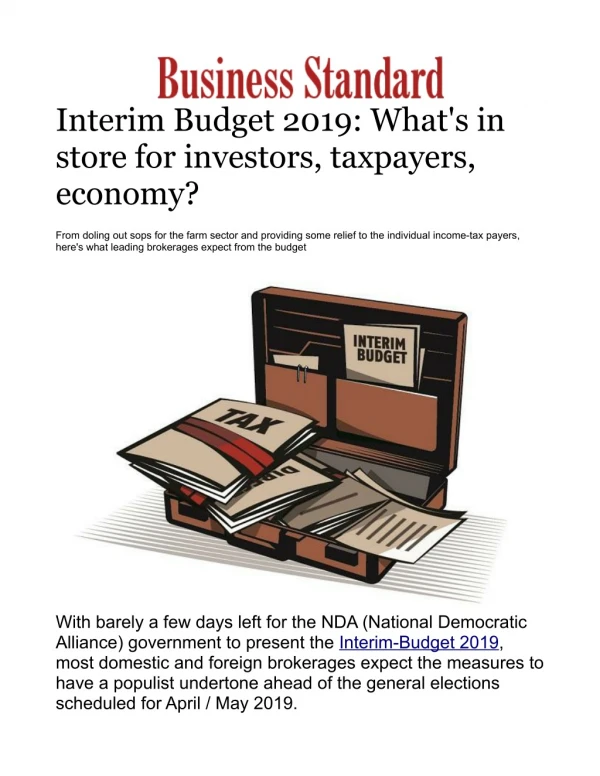 Interim Budget 2019: What's in store for investors, taxpayers, economy?