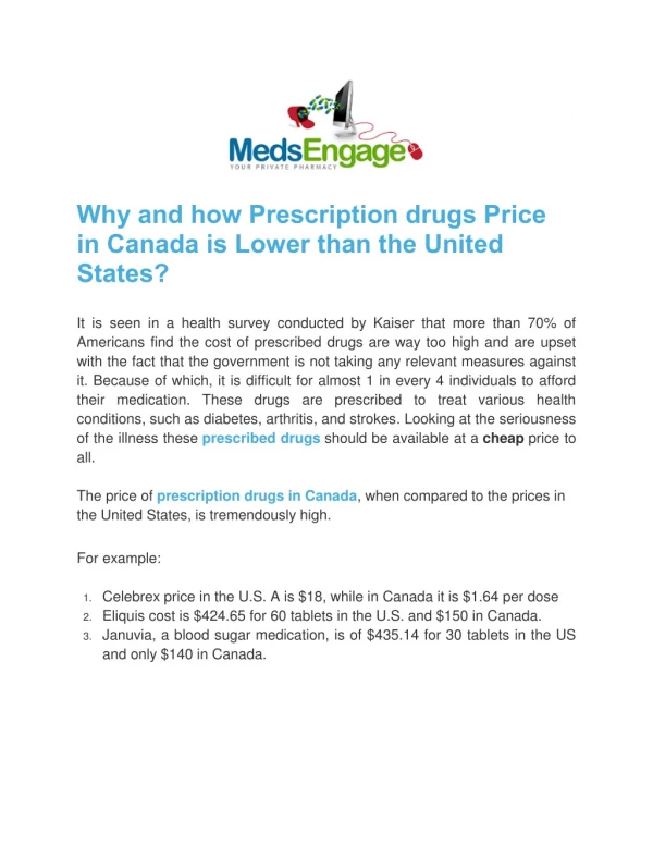 Why and how Prescription drugs Price in Canada is Lower than the United States?