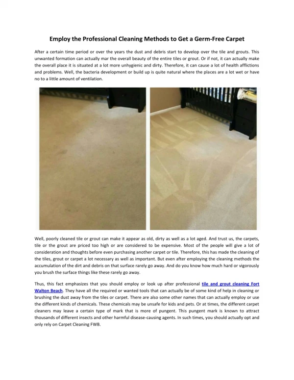Employ the Professional Cleaning Methods to Get a Germ-Free Carpet