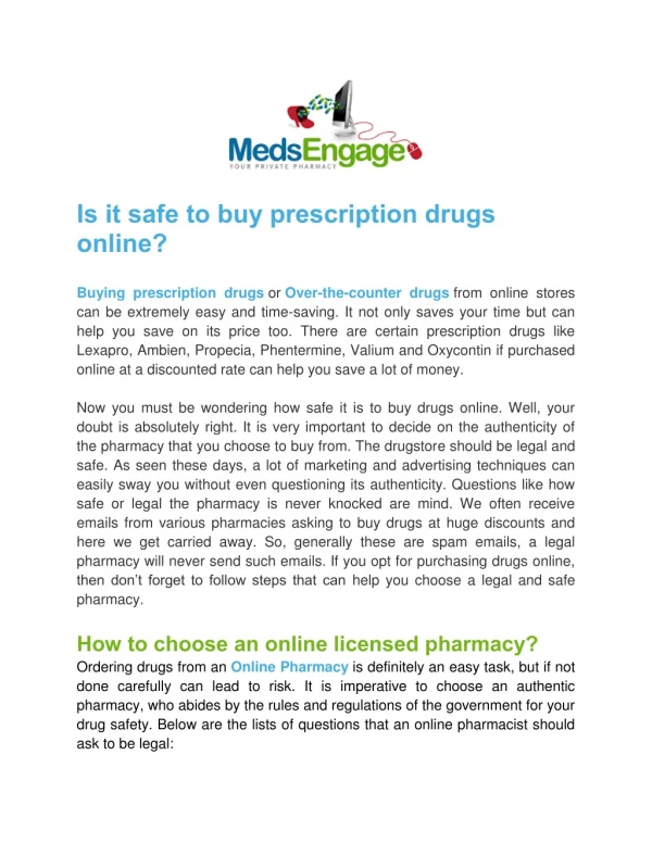 It is safe to buy prescription drugs online?