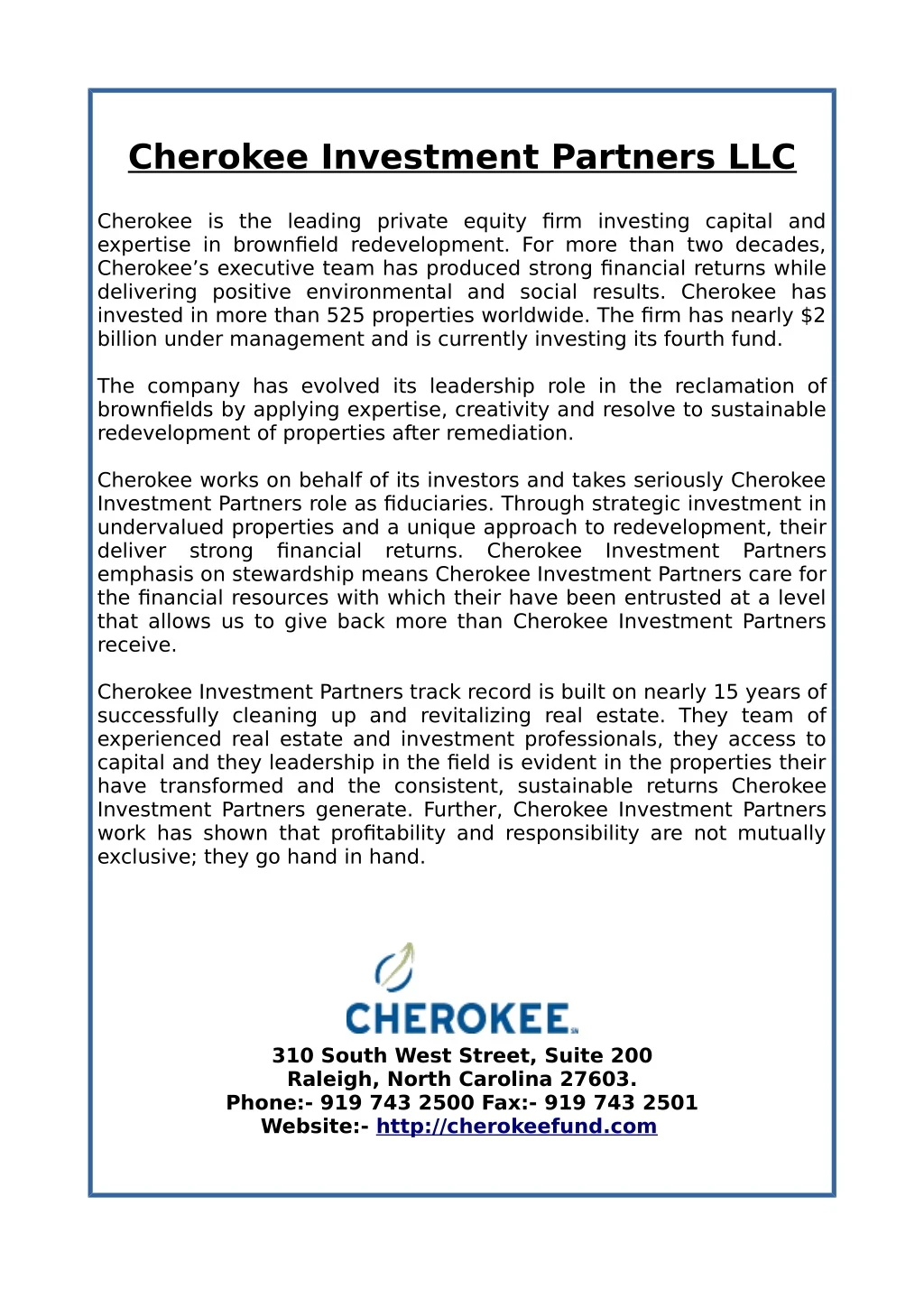 cherokee investment partners llc