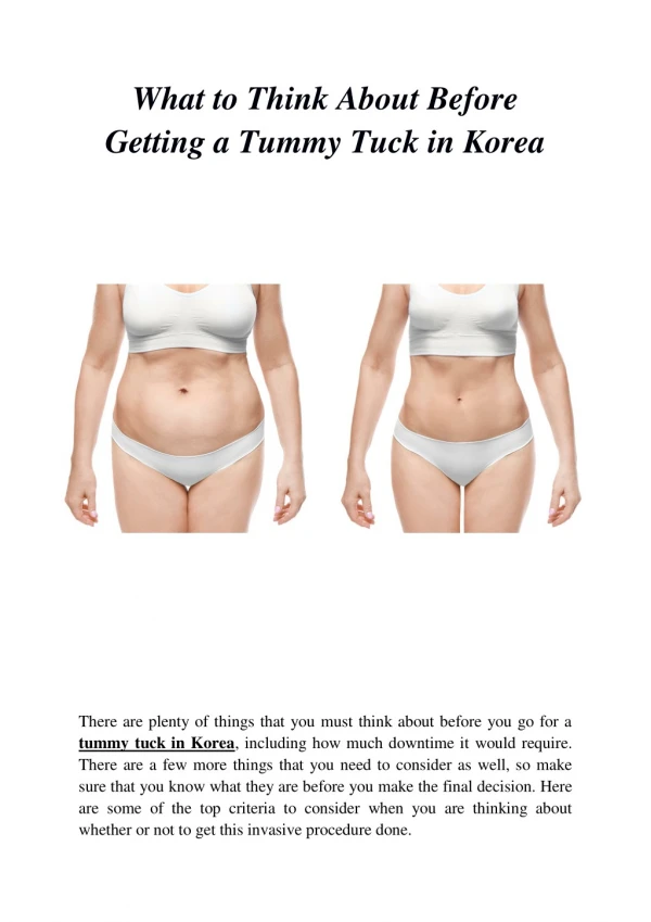 What to Think About Before Getting a Tummy Tuck in Korea