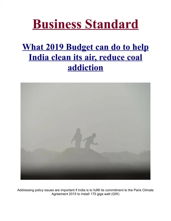 What 2019 Budget can do to help India clean its air, reduce coal addiction
