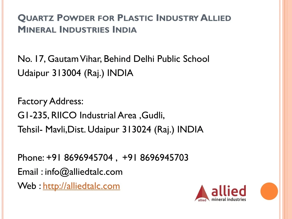 quartz powder for plastic industry allied mineral industries india