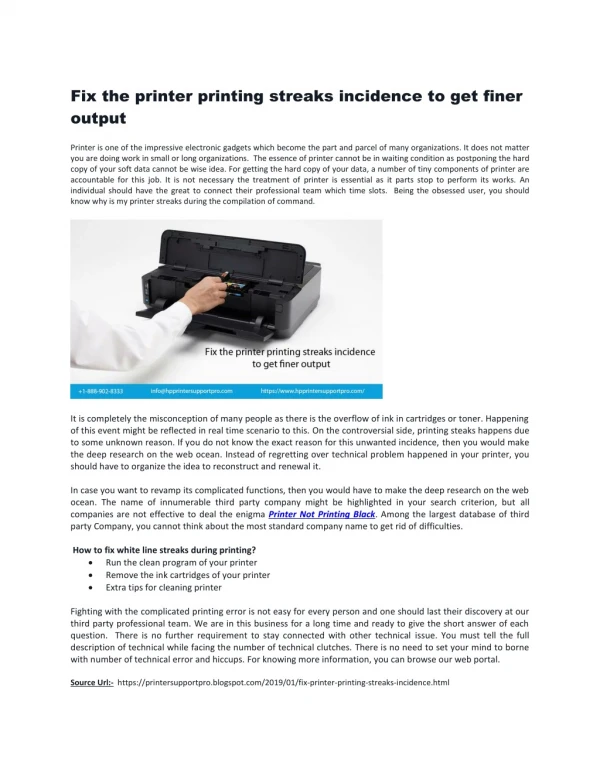 Fix the printer printing streaks incidence to get finer output