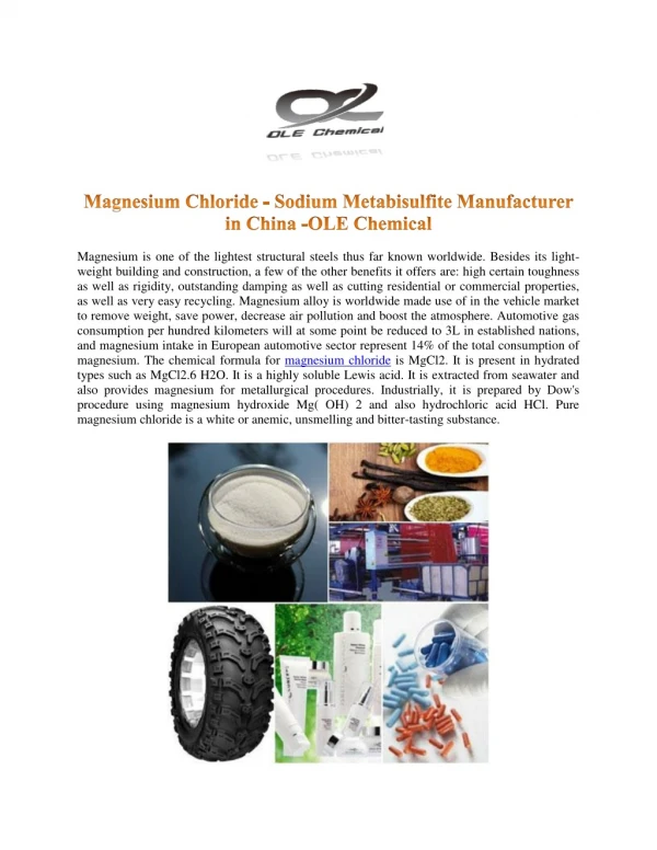 Magnesium Chloride Yellow Powder Food Grade | OLE Chemical