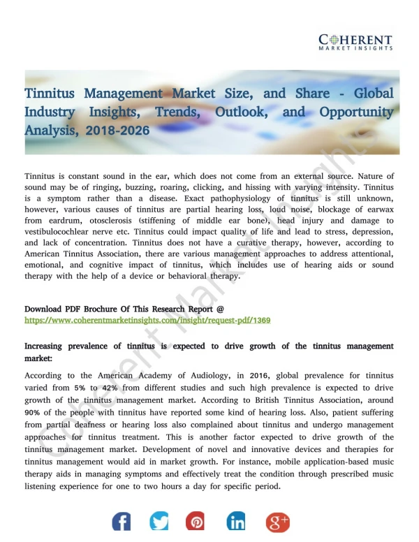 Tinnitus Management Market Size, and Share - Global Industry Insights, Trends, Outlook, and Opportunity Analysis, 2018-2