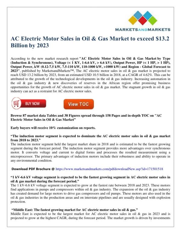 AC Electric Motor Sales in Oil & Gas Market to exceed $13.2 Billion by 2023