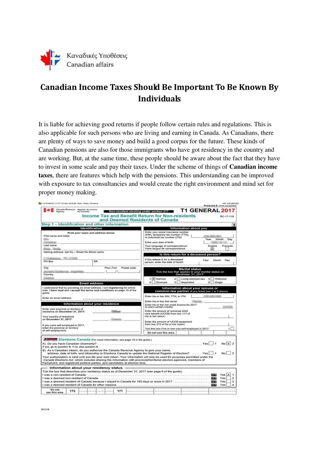 canadian income taxes should be important