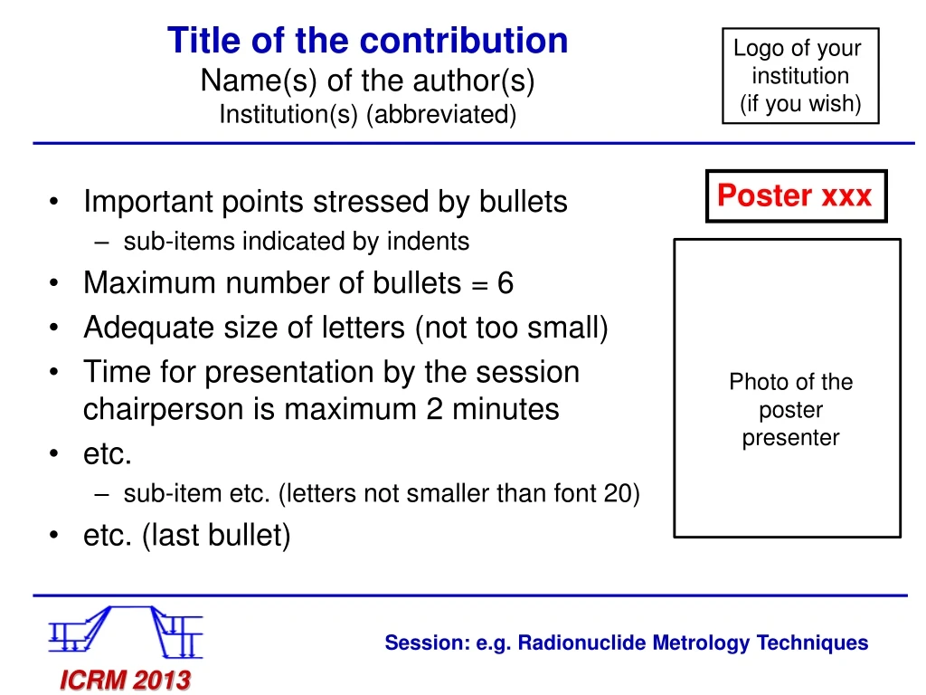 title of the contribution name s of the author s institution s abbreviated