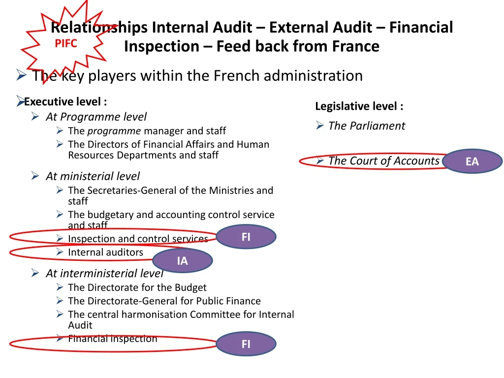 relationships internal audit external audit financial inspection feed back from france