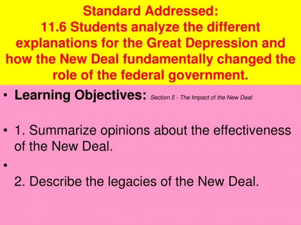 Learning Objectives: Section 5 - The Impact of the New Deal