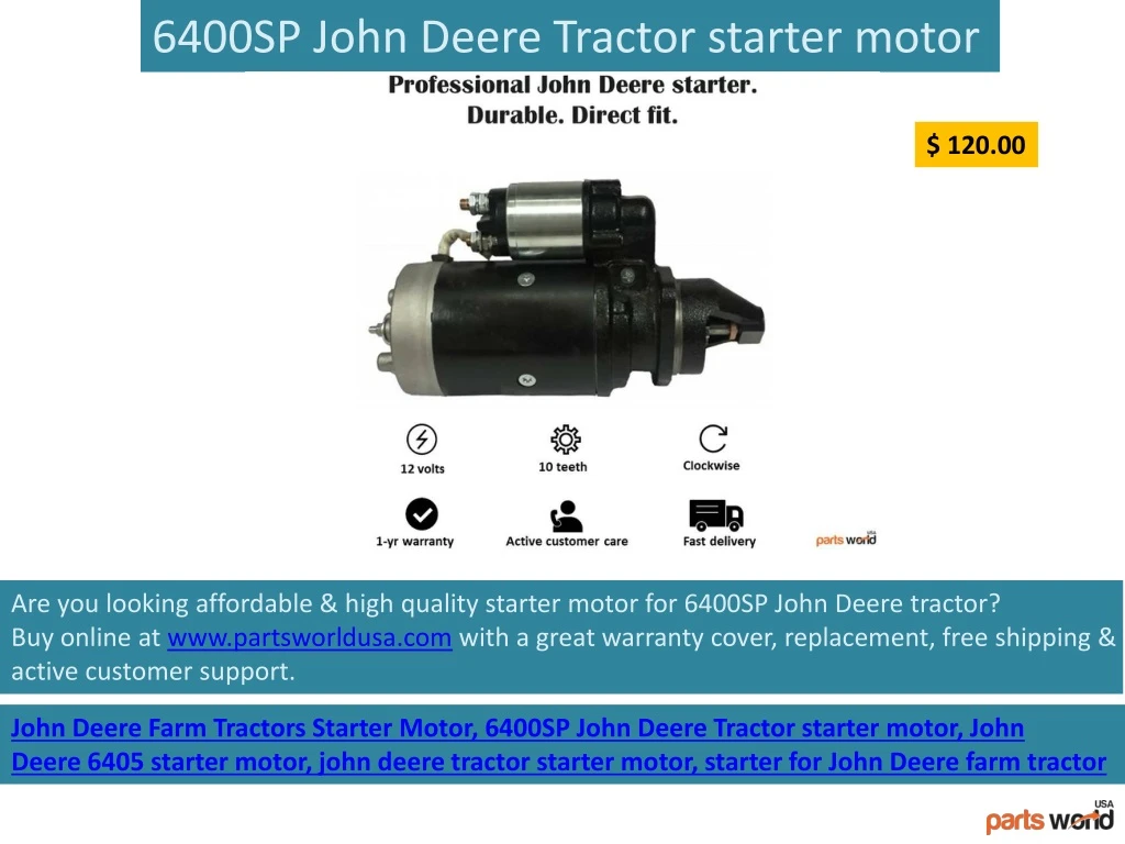 6400sp john deere tractor starter motor
