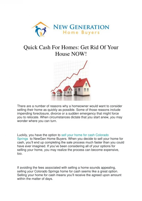 Quick Cash For Homes - Get Rid Of Your House NOW