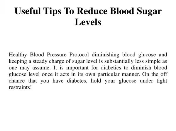 Useful Tips To Reduce Blood Sugar Levels