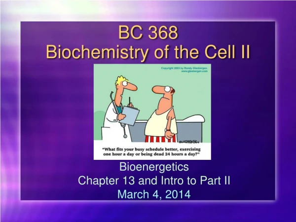 BC 368 Biochemistry of the Cell II