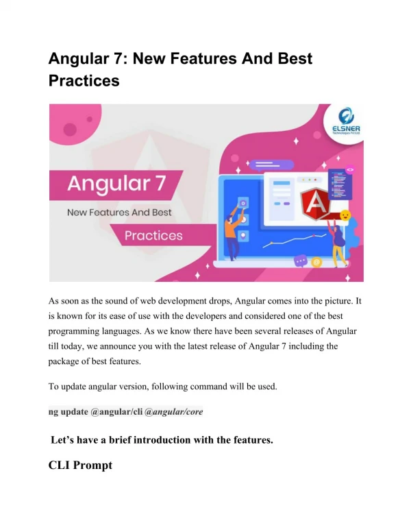 Angular 7: New Features And Best Practices