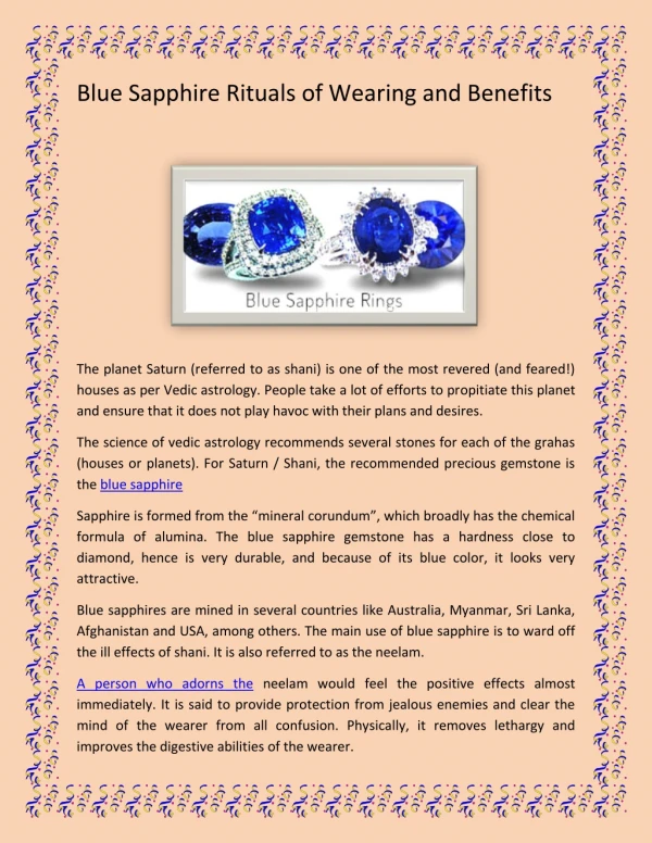 Blue Sapphire Rituals of Wearing and Benefits