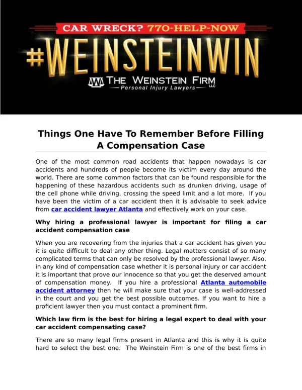 Things One Have To Remember Before Filling A Compensation Case