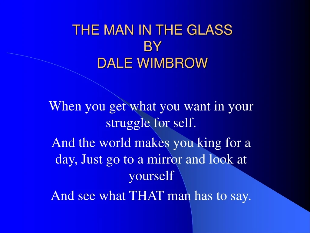 the man in the glass by dale wimbrow