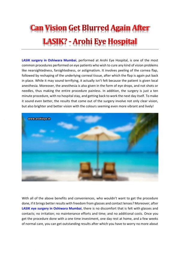 Can Vision Get Blurred Again After LASIK? - Arohi Eye Hospital