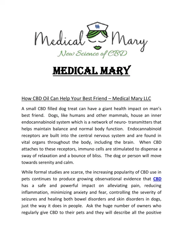 Medical Mary CBD - Nutraceutical-infused, Full Spectrum CBD – Medical Mary LLC