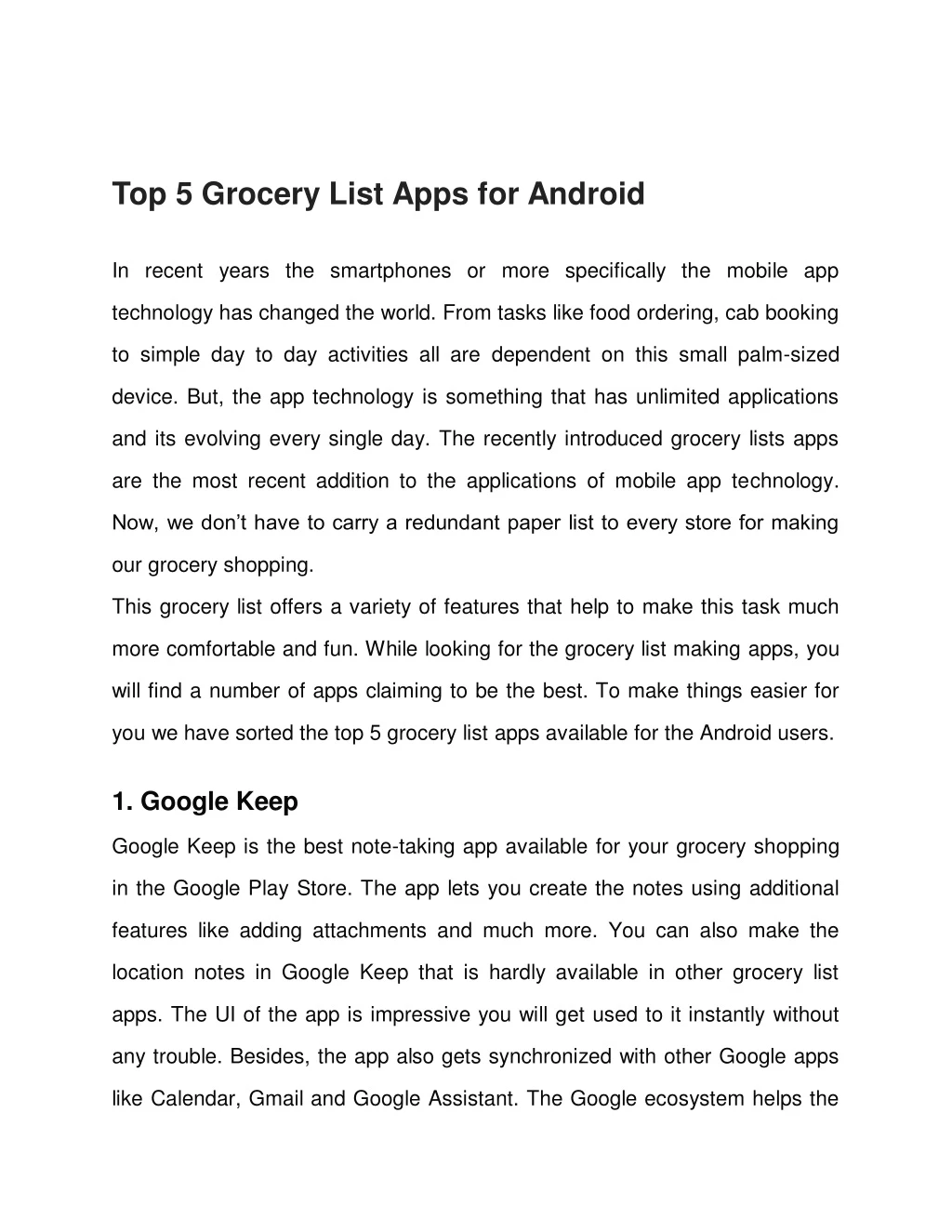 top 5 grocery list apps for android