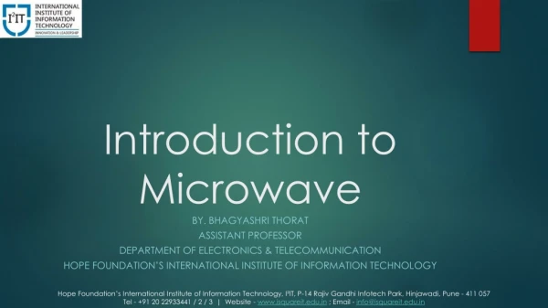 Introduction to Microwave - Dept. Of Electronics and Telecommunication