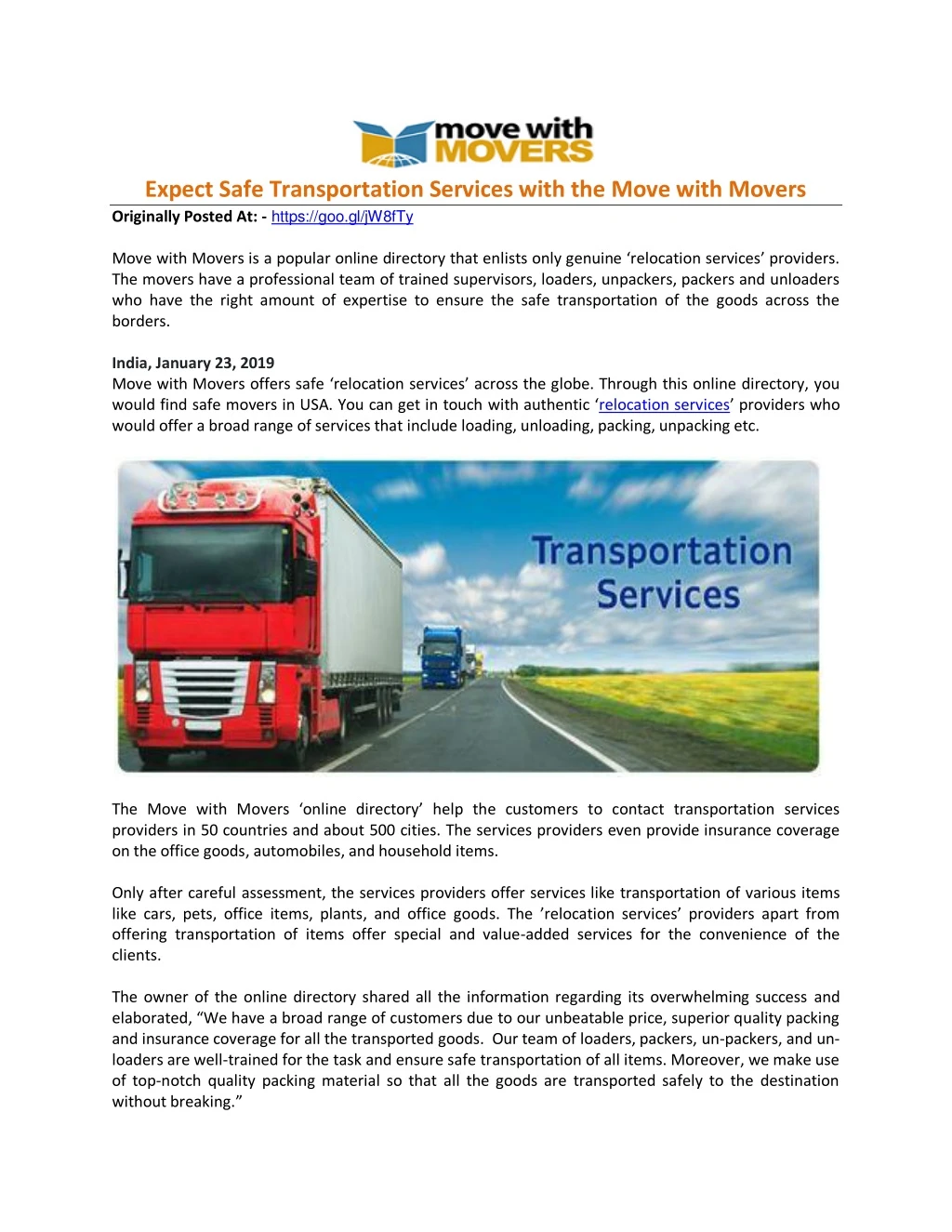 expect safe transportation services with the move