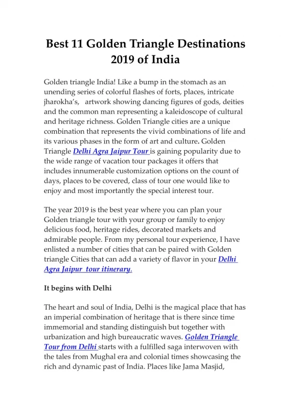 best 11 golden triangle tour destination 2019 of India