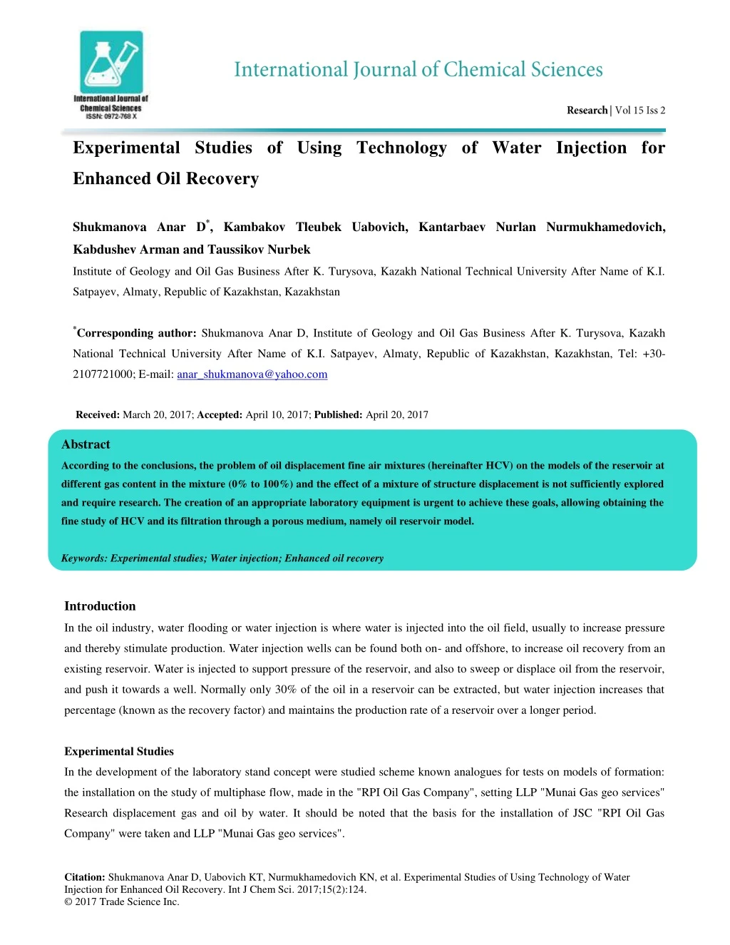 experimental studies of using technology of water