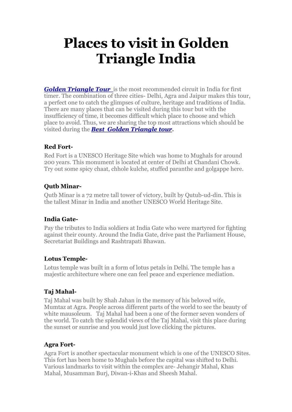 places to visit in golden triangle india