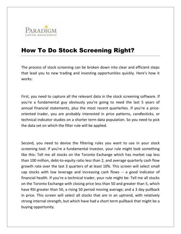 How To Do Stock Screening Right?
