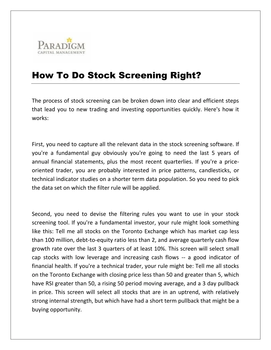how to do stock screening right