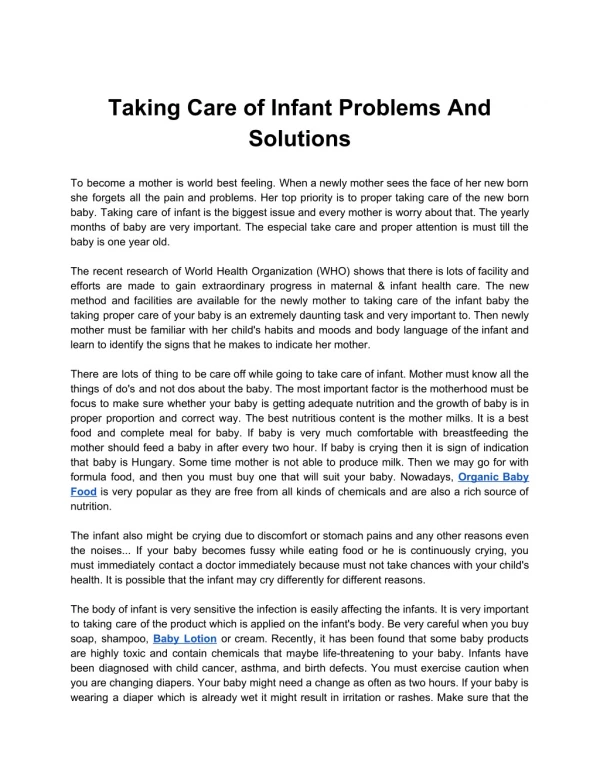 Taking Care of Infant Problems And Solutions