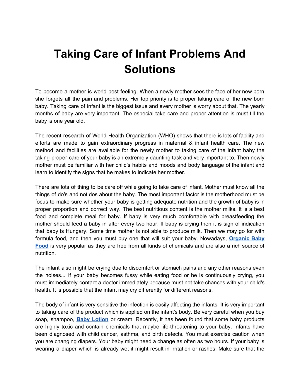 taking care of infant problems and solutions