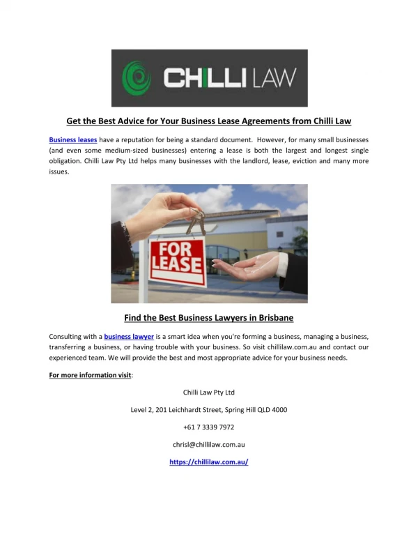 Get the Best Advice for Your Business Lease Agreements from Chilli Law