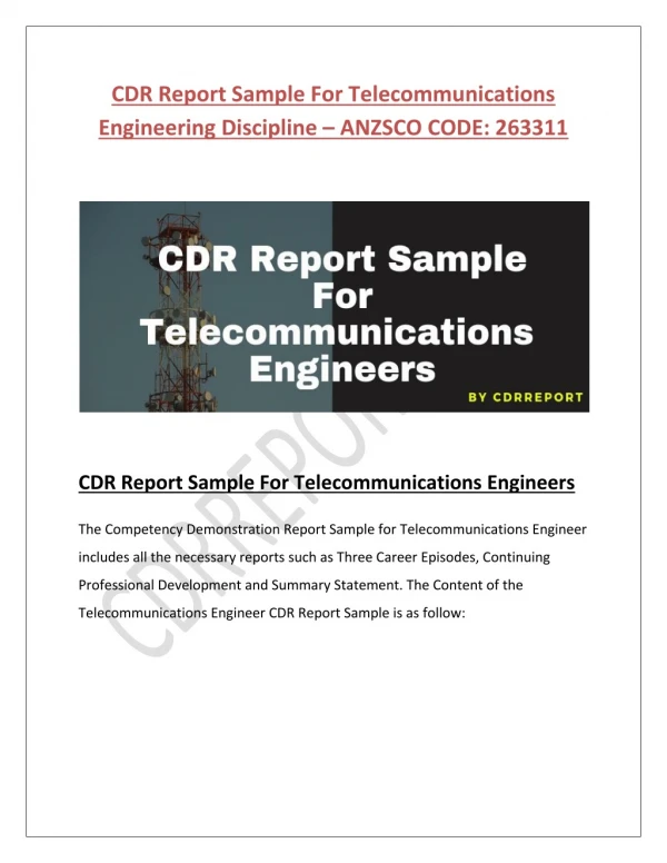 CDR Report For Telecommunication Engineer | CDRReport