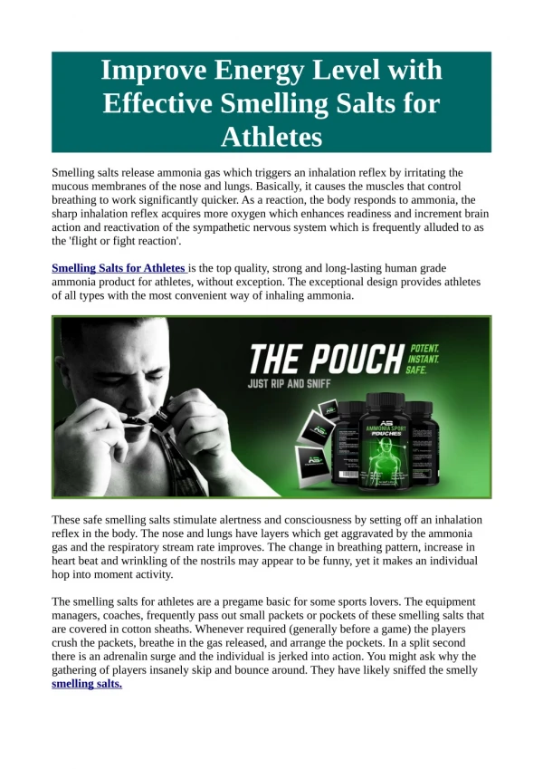 Improve Energy Level with Effective Smelling Salts for Athletes