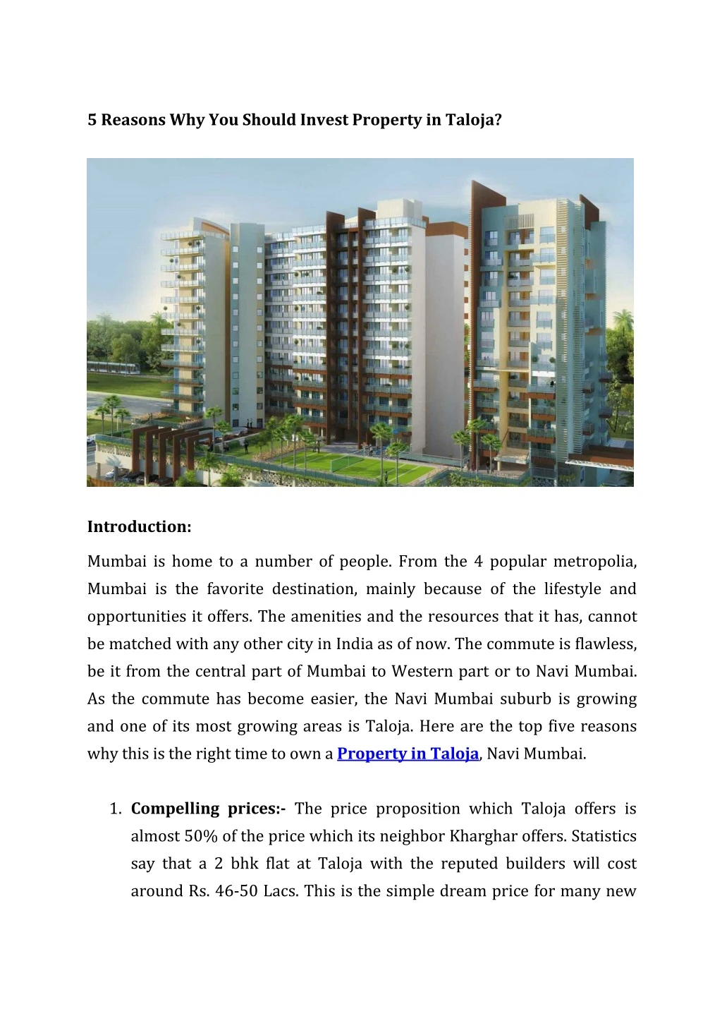 5 reasons why you should invest property in taloja