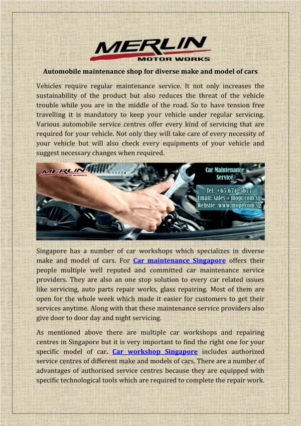 Automobile maintenance shop for diverse make and model of cars