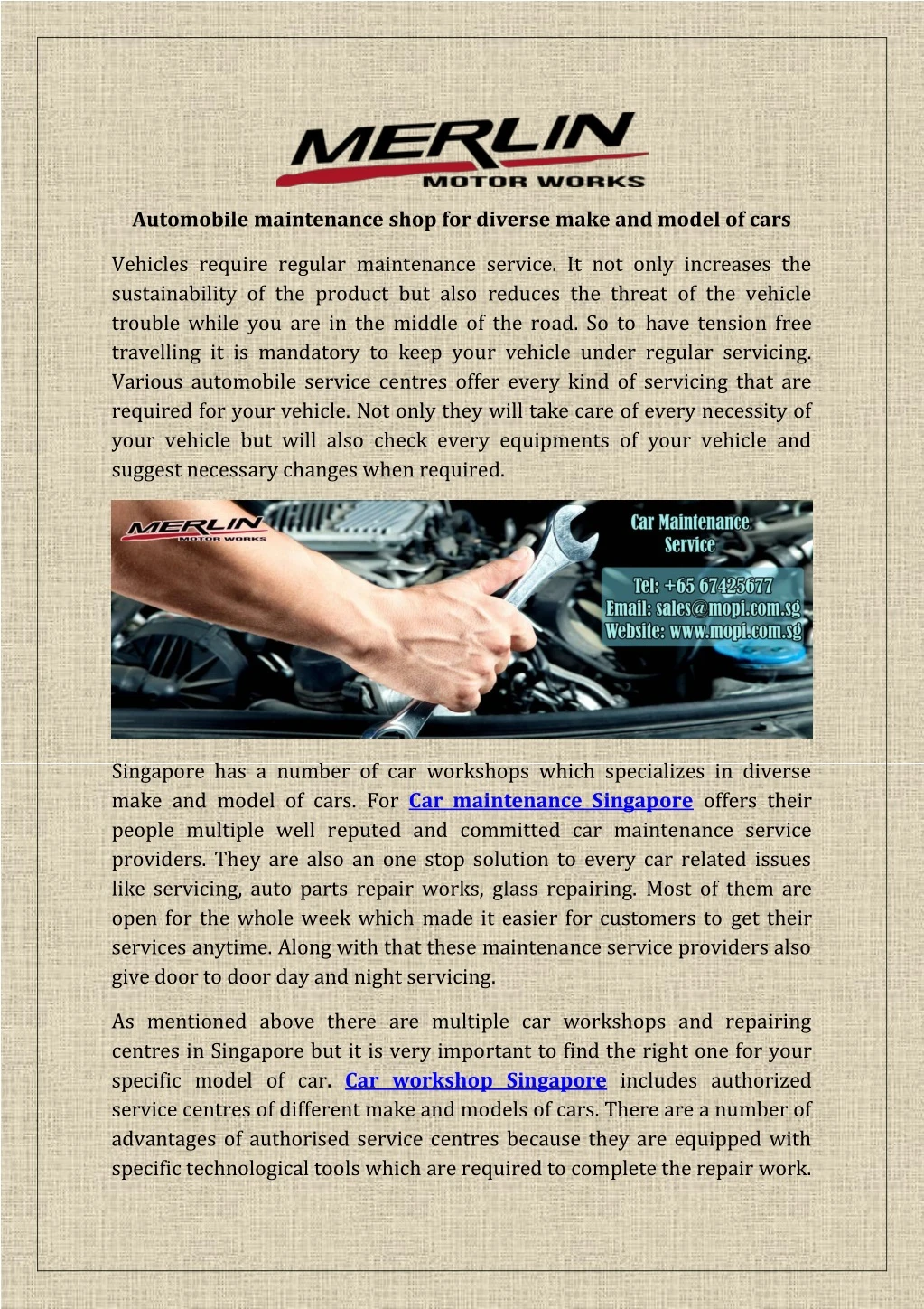 automobile maintenance shop for diverse make