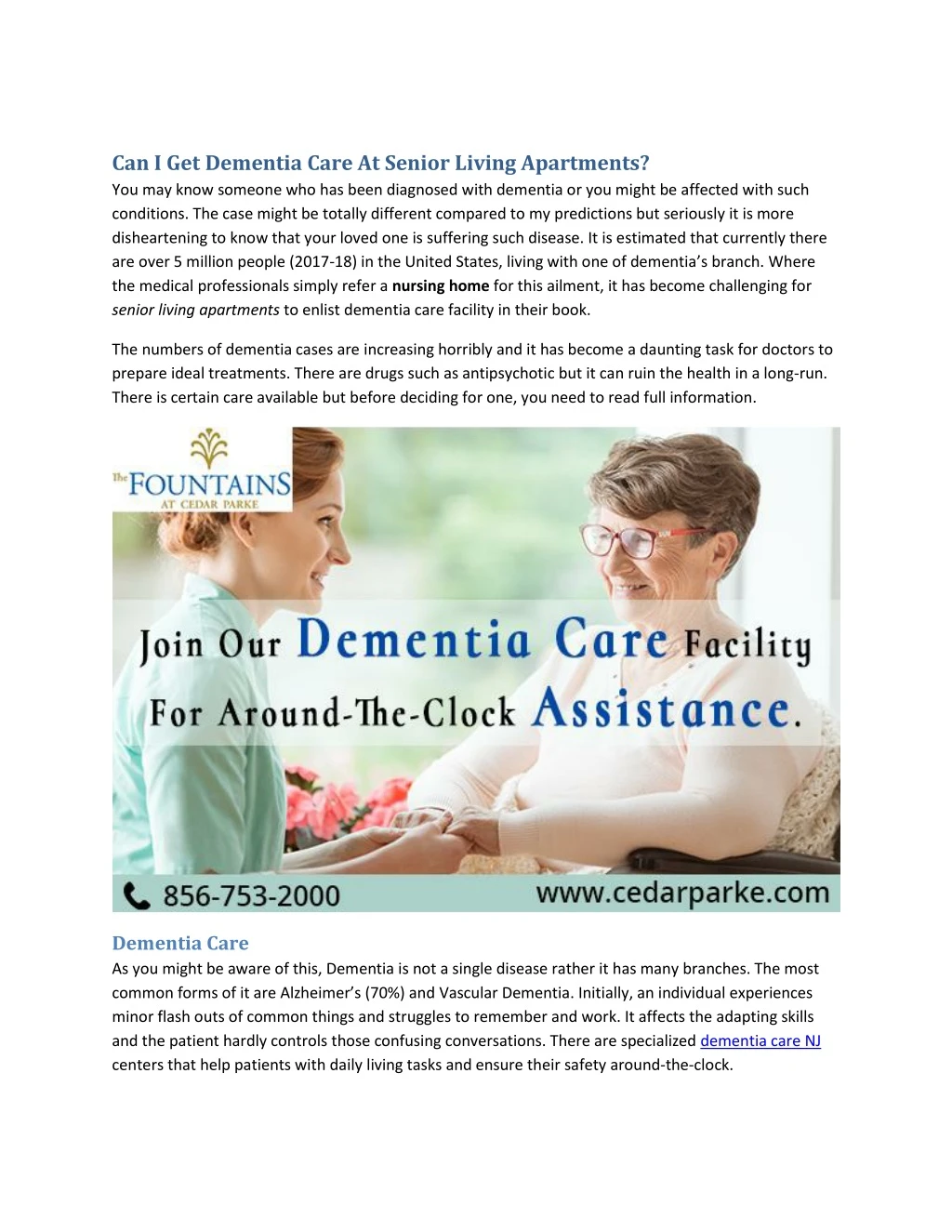 can i get dementia care at senior living